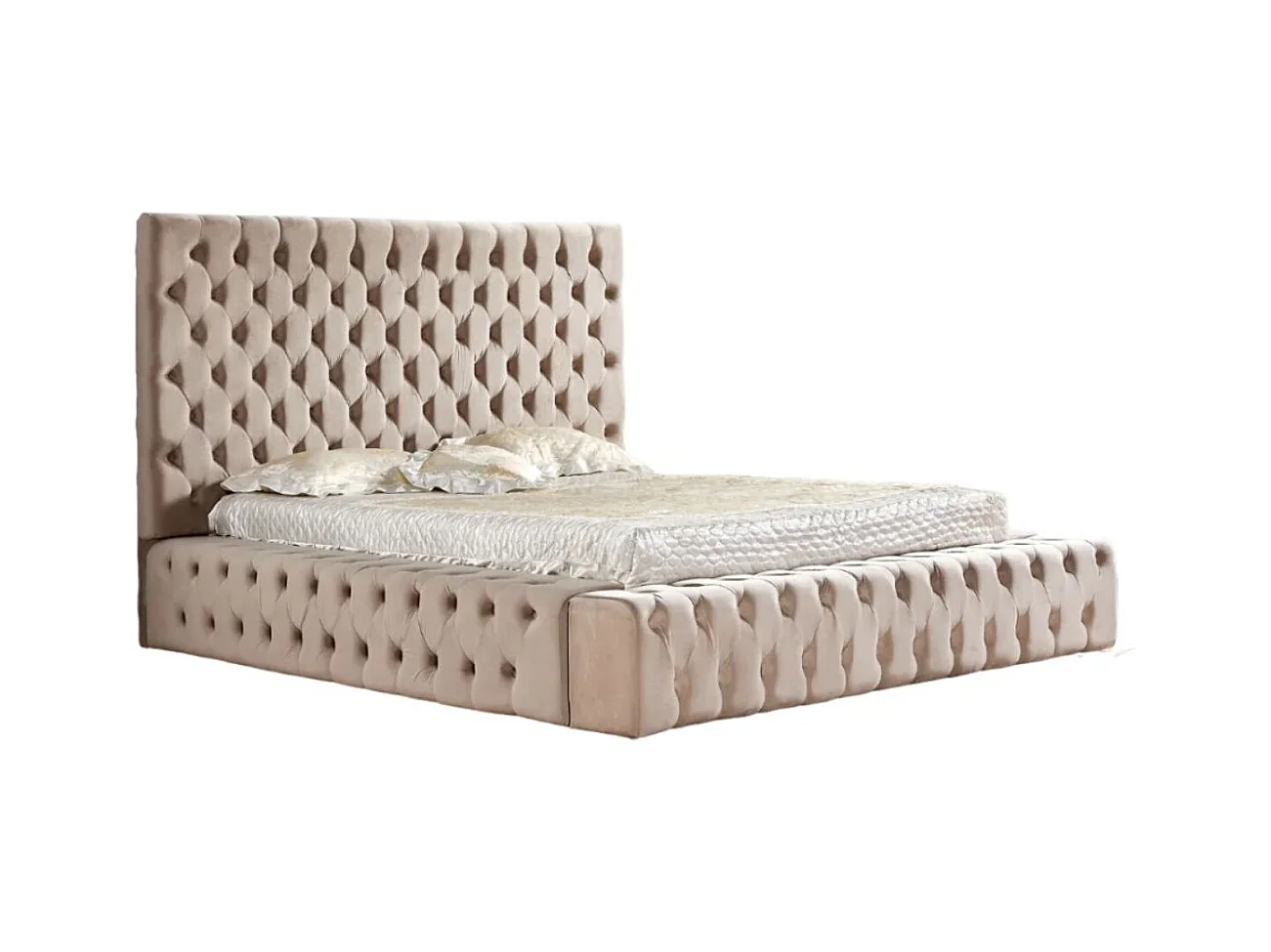 Lit design capitonné velours Kouma-Couleur Beige foncé-140x190