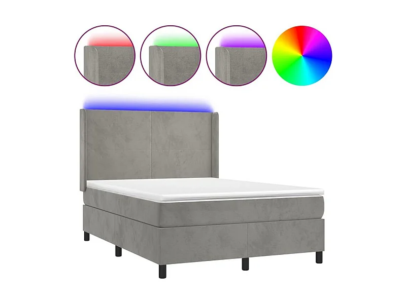 Sommier à lattes de lit matelas et LED Gris clair 140x190