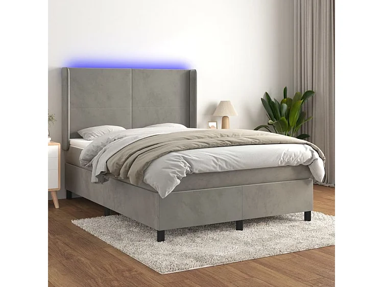 Sommier à lattes de lit matelas et LED Gris clair 140x190