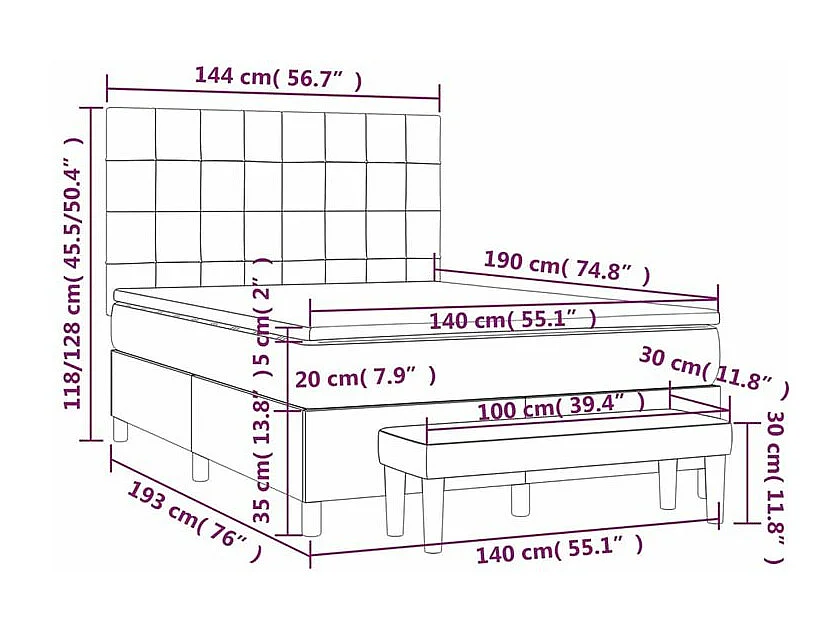 Sommier à lattes de lit avec matelas Gris clair 140x190 Tissu