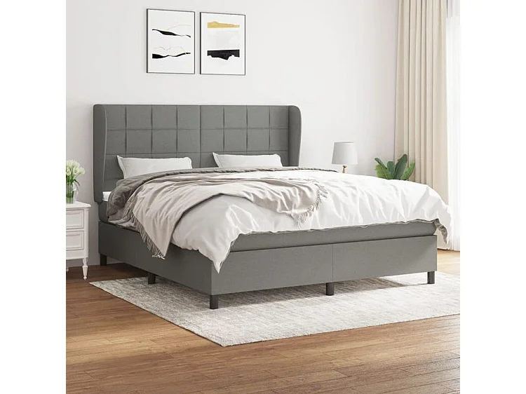 Sommier à lattes de lit avec matelas Gris foncé 160x200 Tissu