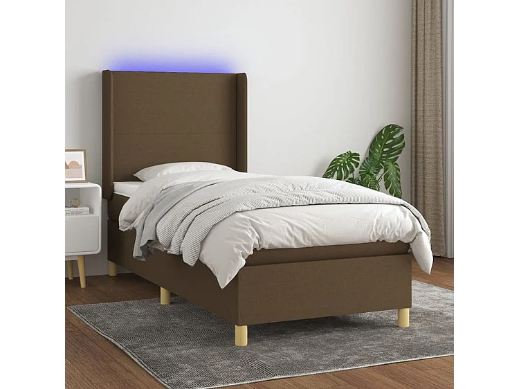 Sommier à lattes de lit matelas et LED Marron foncé 100x200