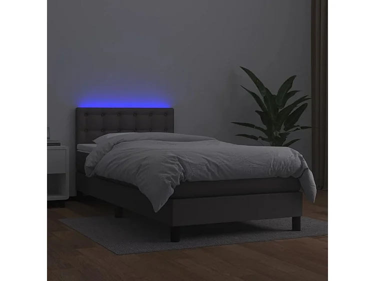 Sommier à lattes de lit avec matelas et LED Gris 90x200