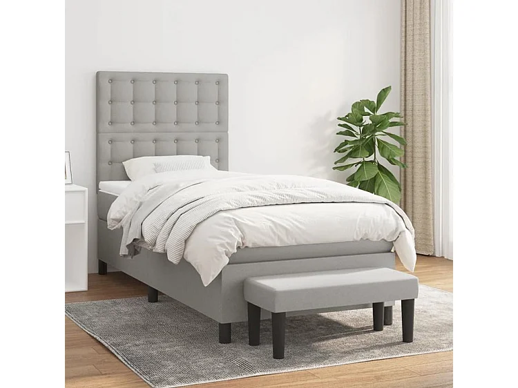 Sommier à lattes de lit et matelas Gris clair 90x190 Tissu