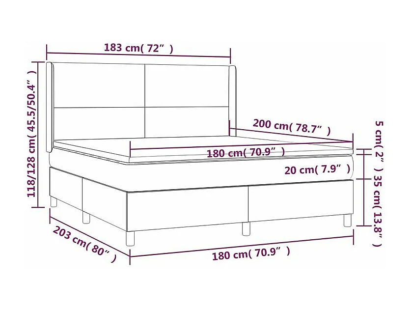 Sommier à lattes de lit avec matelas Noir 180x200 Velours