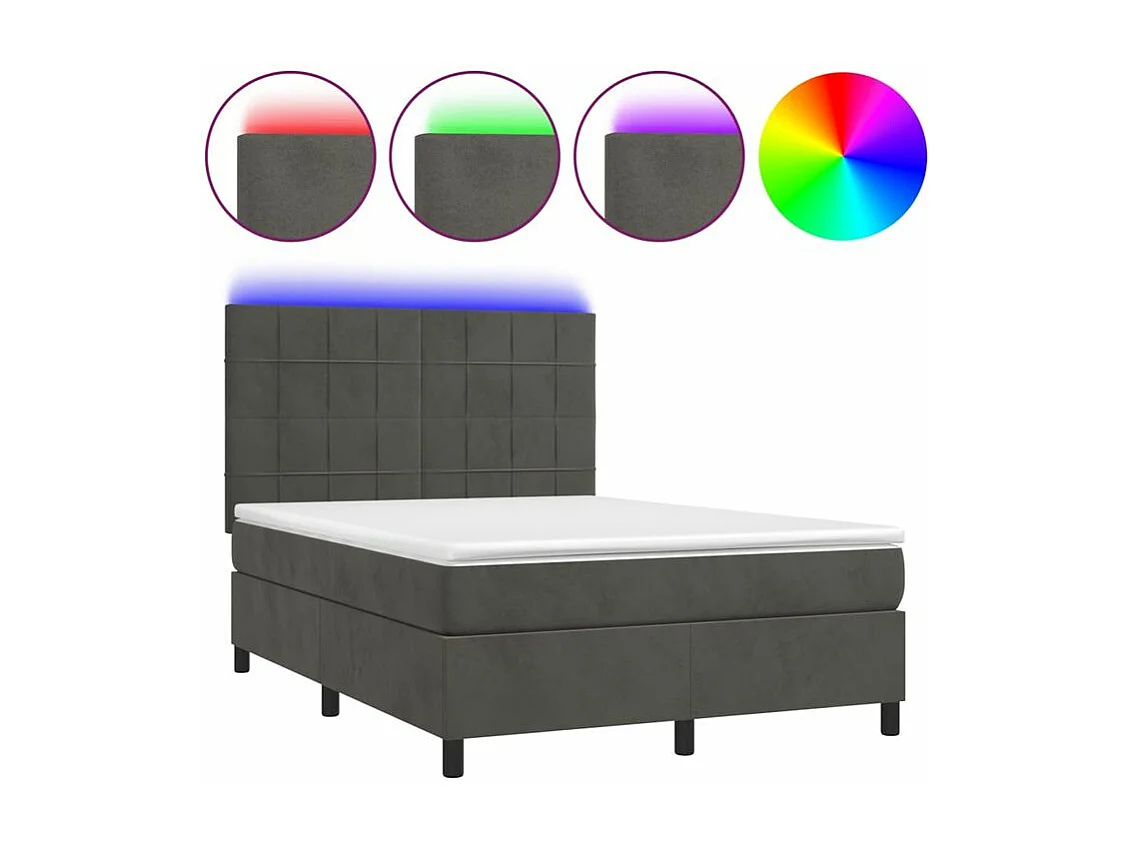 Sommier à lattes de lit matelas et LED Gris foncé 140x190