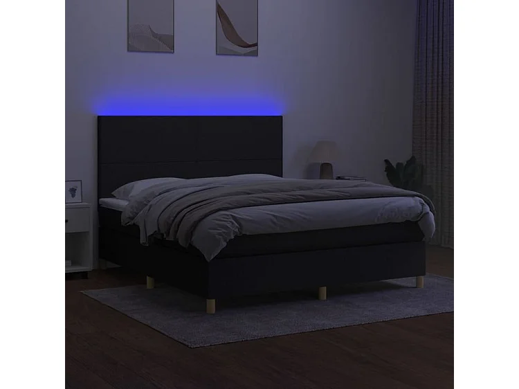 Sommier à lattes de lit et matelas et LED Noir 180x200 Tissu