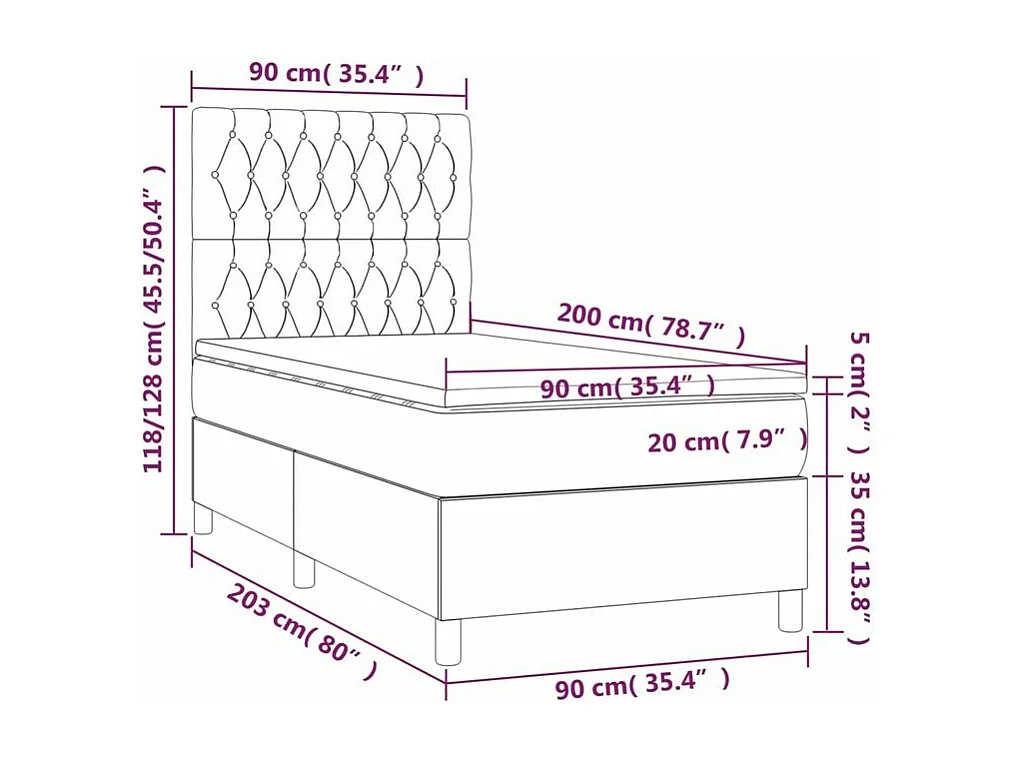 Sommier à lattes de lit avec matelas Rose 90x200 Velours