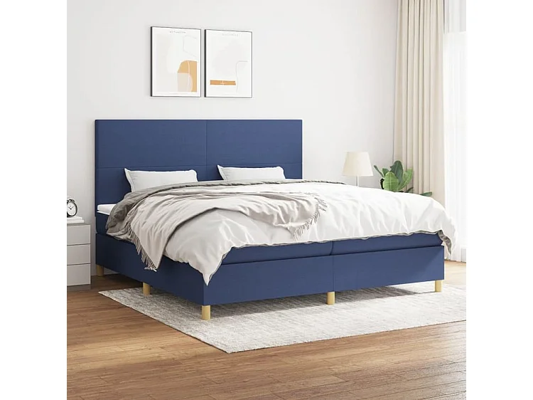 Sommier à lattes de lit avec matelas Bleu 200x200 Tissu