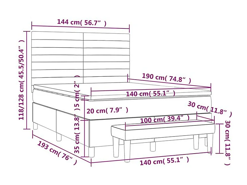 Sommier à lattes de lit avec matelas Gris clair 140x190 Tissu