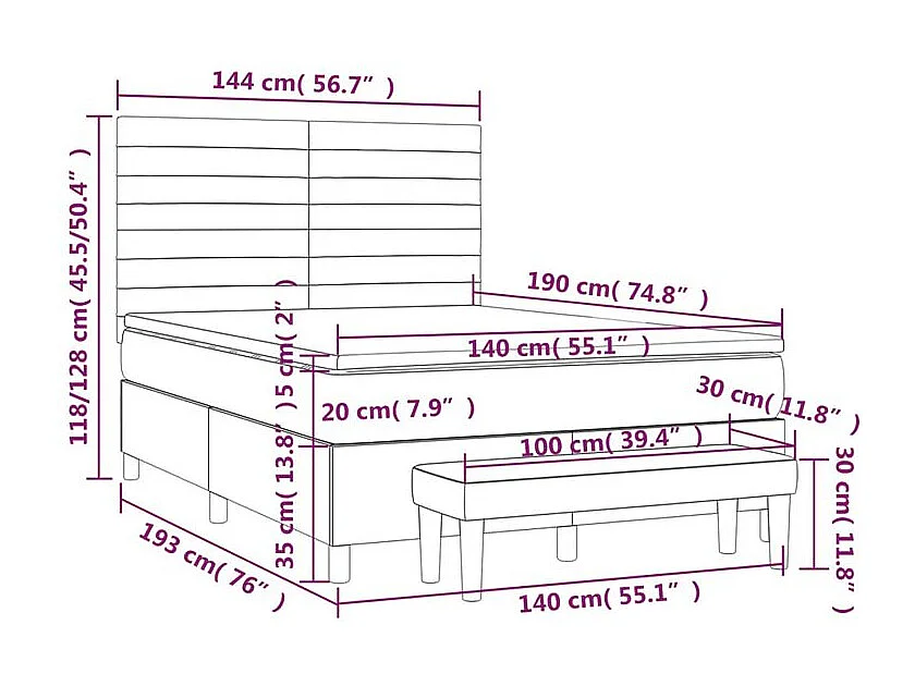 Sommier à lattes de lit avec matelas Gris clair 140x190 Tissu