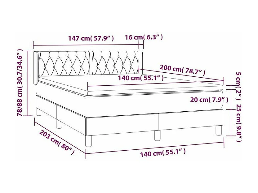 Sommier à lattes de lit et matelas Gris clair 140x200 Velours