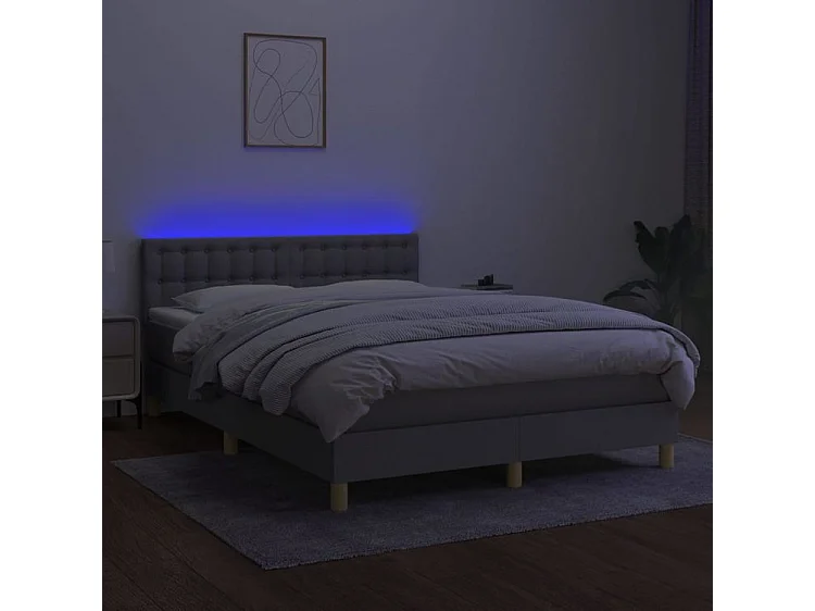 Sommier à lattes de lit et matelas et LED Gris clair 140x200