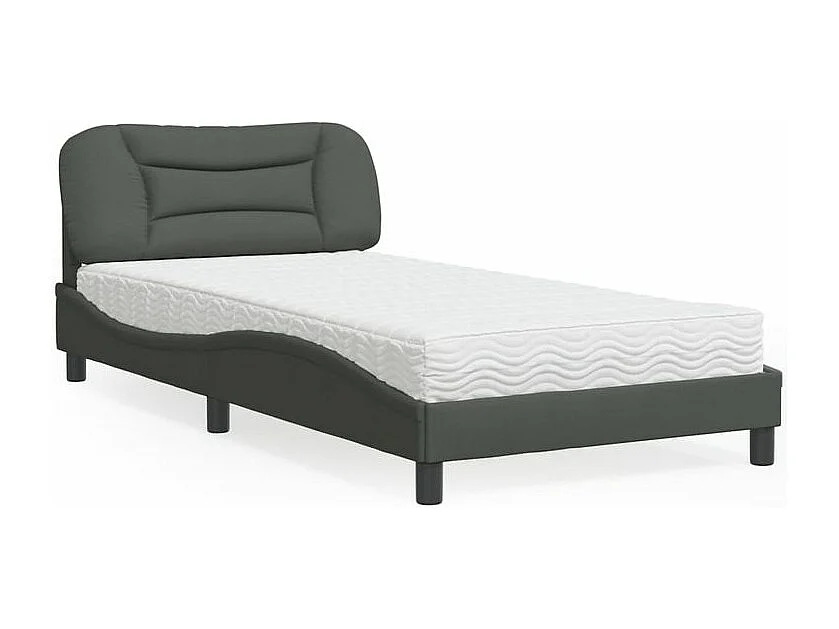 Lit avec matelas gris foncé 100x200 tissu