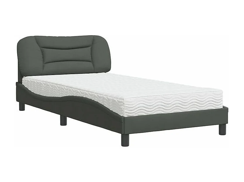 Lit avec matelas gris foncé 100x200 tissu