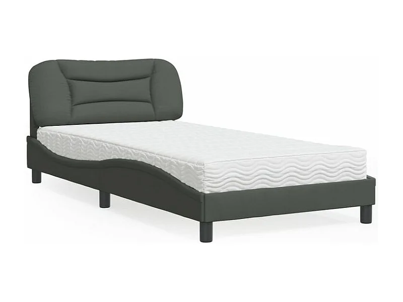 Lit avec matelas gris foncé 100x200 tissu