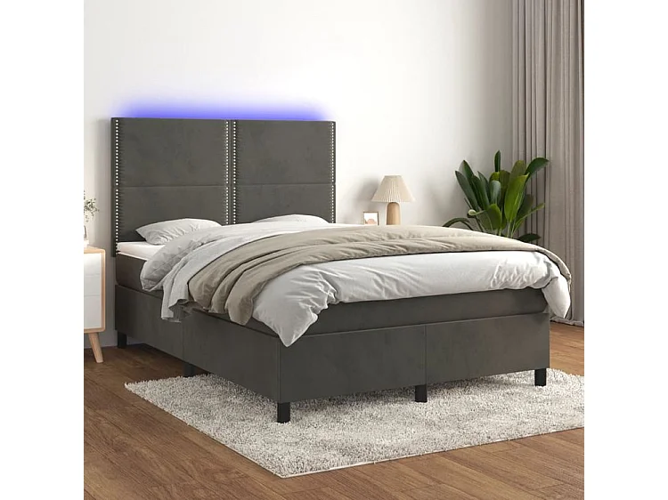 Sommier à lattes de lit matelas et LED Gris foncé 140x200