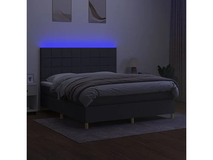 Sommier à lattes de lit et matelas et LED Gris foncé 180x200