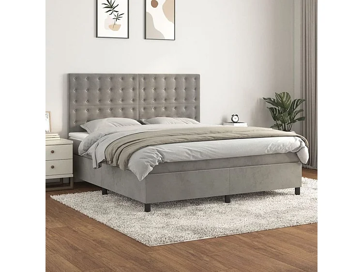 Sommier à lattes de lit et matelas Gris clair 160x200 Velours