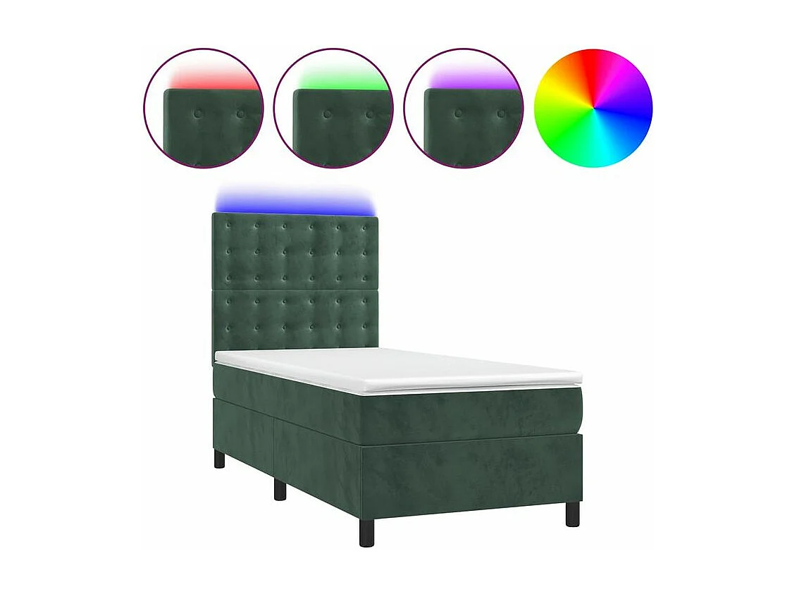 Sommier à lattes de lit et matelas et LED Vert foncé 90x200