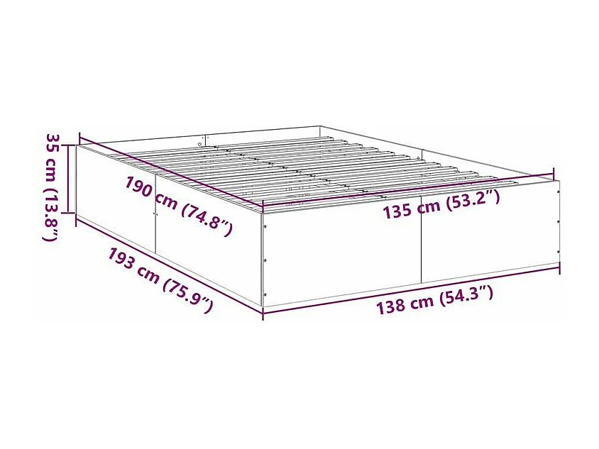Cadre de lit sonoma gris 135x190 bois d'ingénierie