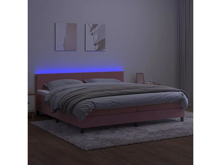 Sommier à lattes de lit avec matelas LED Rose 200x200 Velours