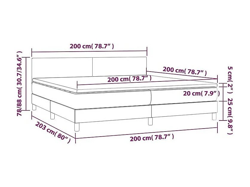 Sommier à lattes de lit avec matelas LED Rose 200x200 Velours