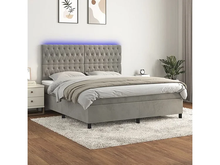 Sommier à lattes de lit matelas et LED Gris clair 160x200