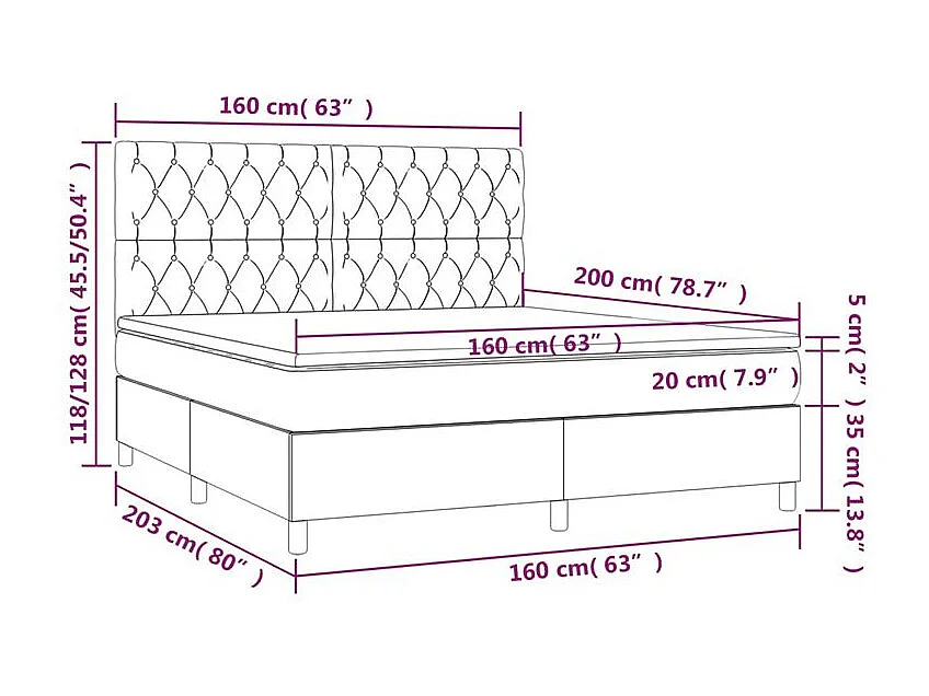 Sommier à lattes de lit matelas et LED Gris clair 160x200
