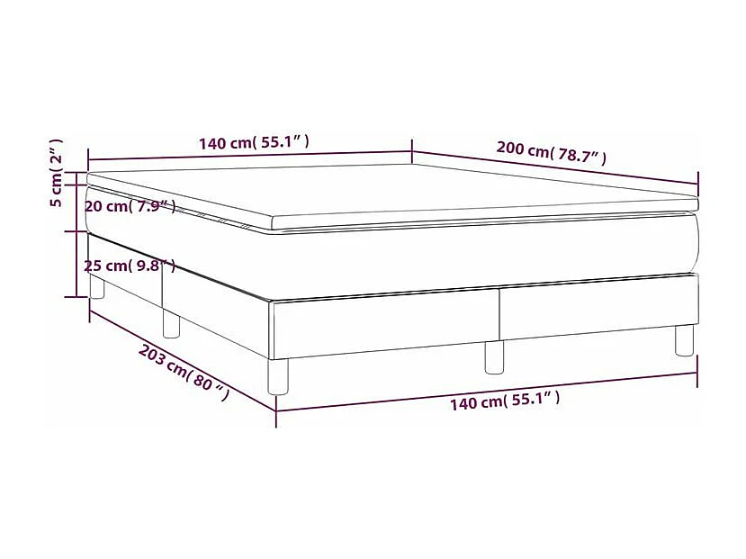Sommier à lattes de lit avec matelas Gris clair 140x200 Tissu