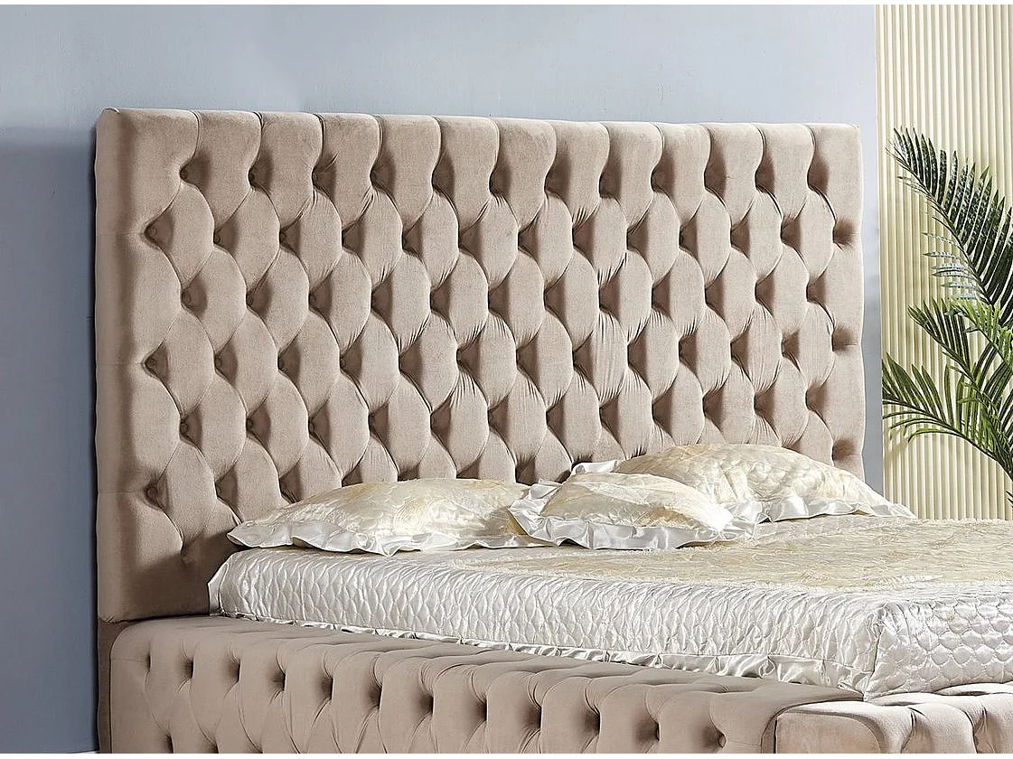 Lit design capitonné velours Kouma-Couleur Beige foncé-160x200