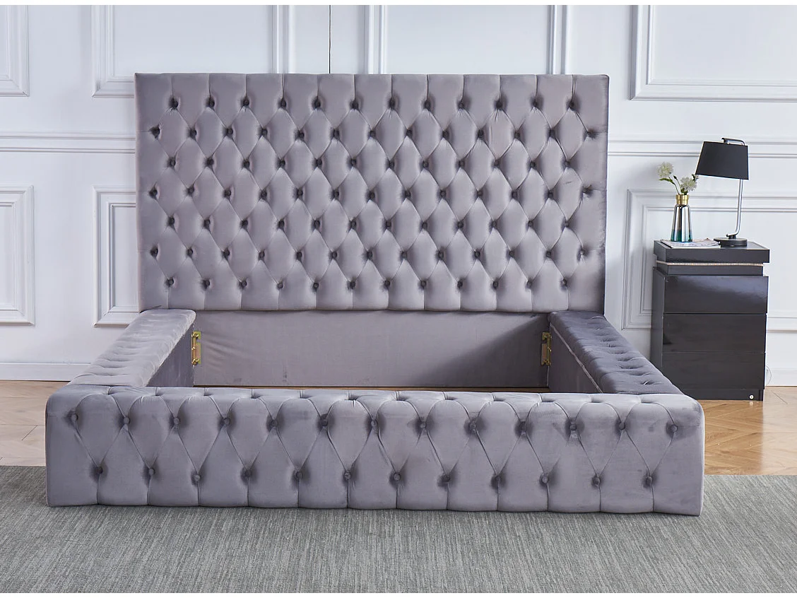 Lit design capitonné velours Kouma-Couleur Beige foncé-160x200