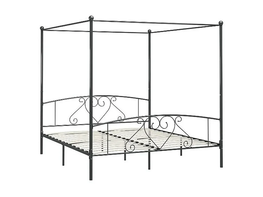 Lit à baldaquin métal gris Tommy 180x200