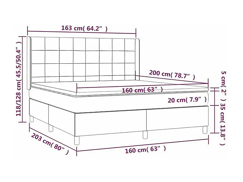 Sommier à lattes de lit avec matelas Gris foncé 160x200 Tissu