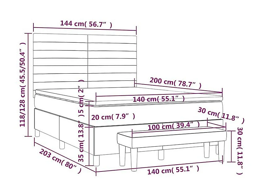 Sommier à lattes de lit avec matelas Gris clair 140x200 Tissu
