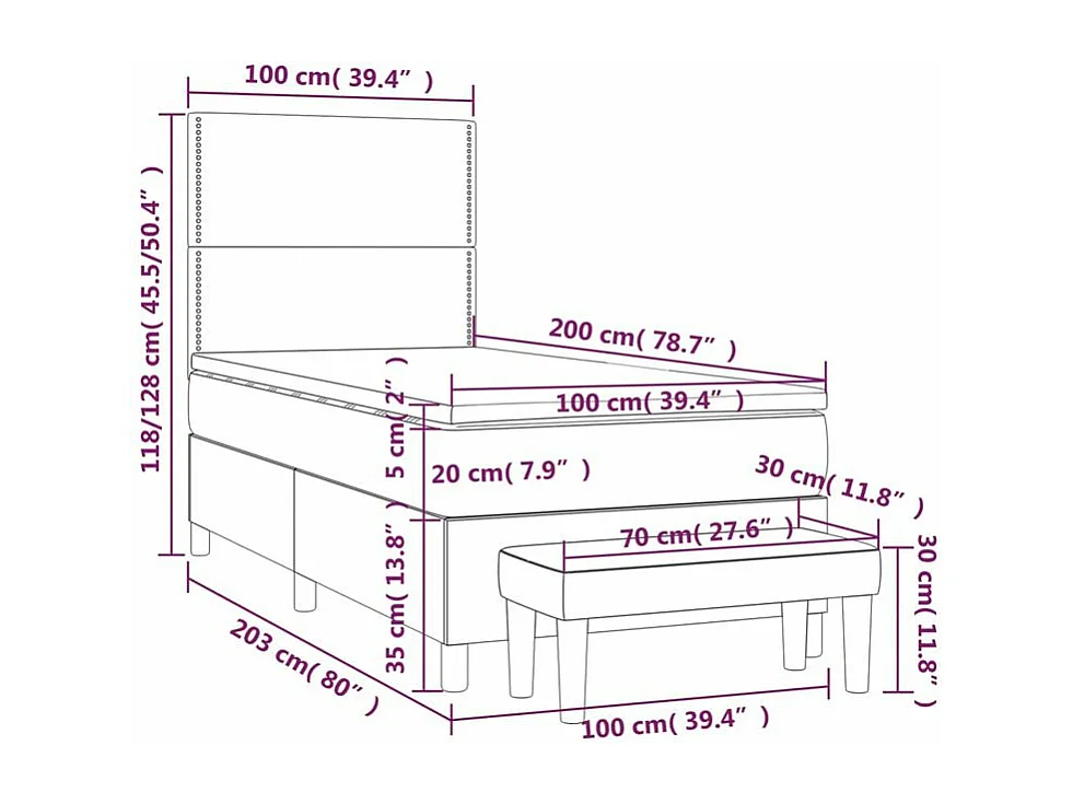 Sommier à lattes de lit avec matelas Noir 100x200 Tissu