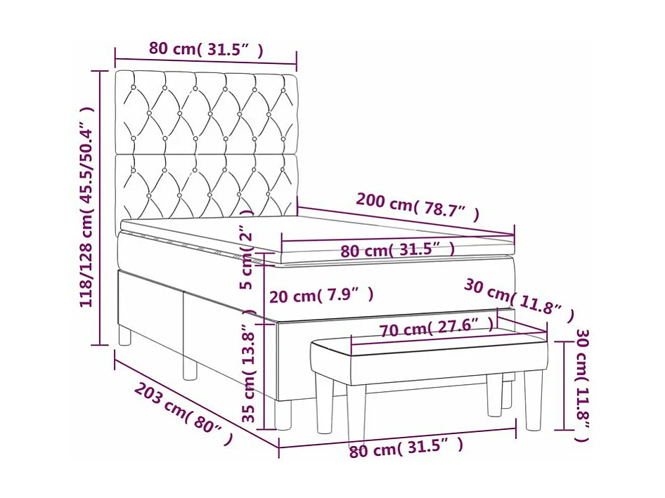 Sommier à lattes de lit avec matelas Gris foncé 80x200 Tissu
