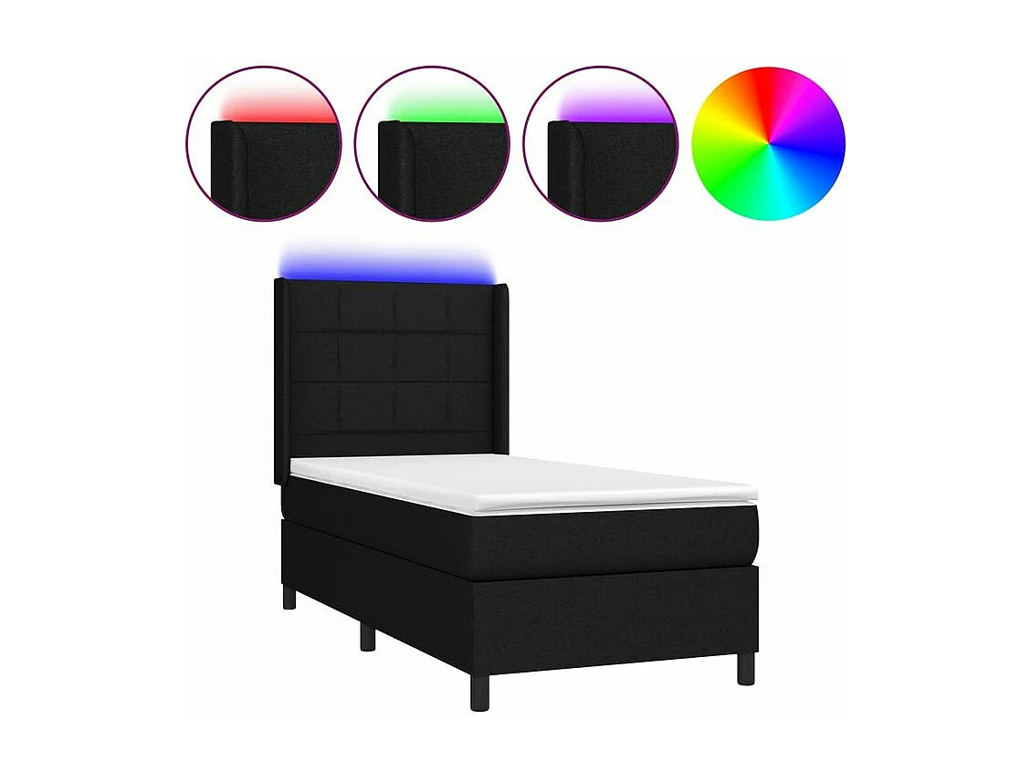 Sommier à lattes de lit matelas et LED Noir 100x200 Tissu