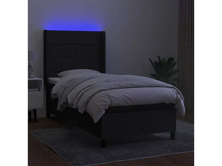 Sommier à lattes de lit matelas et LED Noir 100x200 Tissu