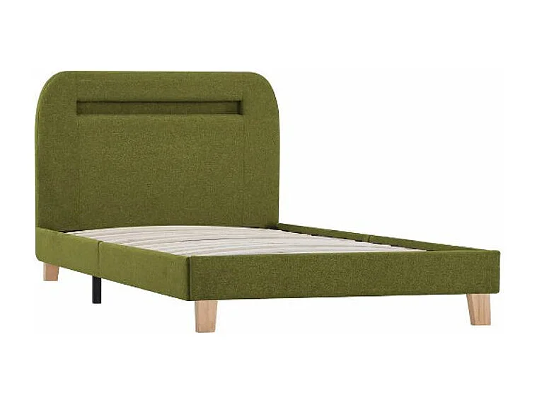 Lit à LED tissu vert et pieds bois massif Indie 90x200