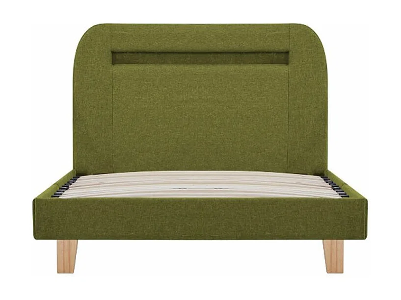 Lit à LED tissu vert et pieds bois massif Indie 90x200