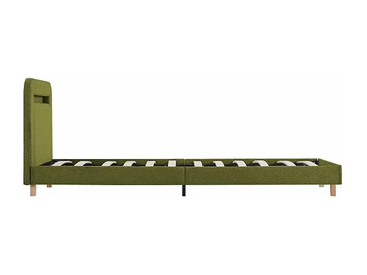 Lit à LED tissu vert et pieds bois massif Indie 90x200
