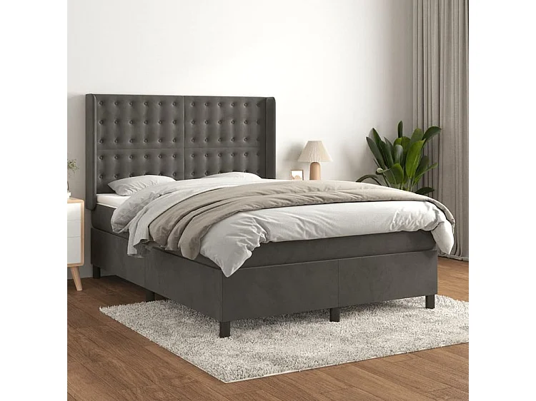 Sommier à lattes de lit et matelas Gris foncé 140x190 Velours