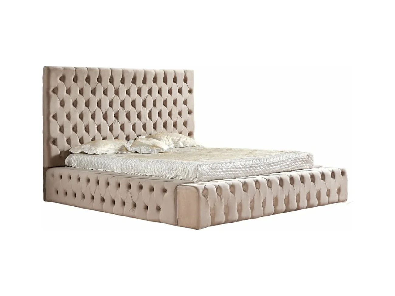 Lit design capitonné velours Kouma-Couleur Beige foncé-180x200