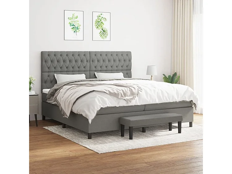 Sommier à lattes de lit avec matelas Gris foncé 200x200 Tissu