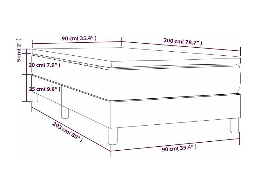Sommier à lattes de lit avec matelas Noir 90x200 Tissu