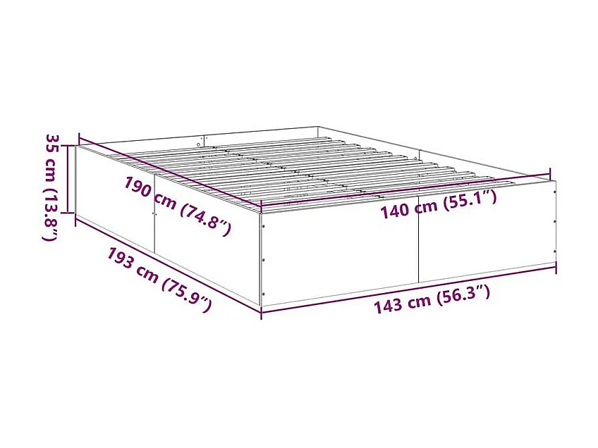 Cadre de lit noir 140x190 bois d'ingénierie