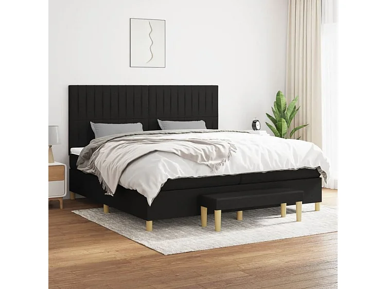 Sommier à lattes de lit avec matelas Noir 200x200 Tissu