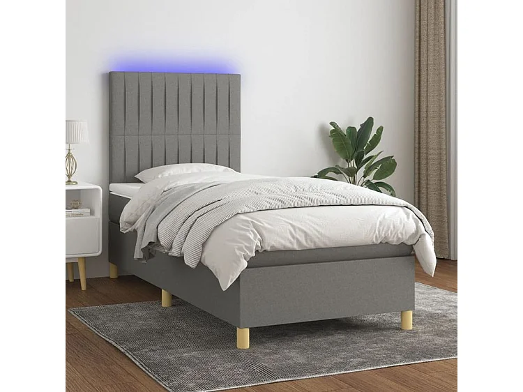 Sommier à lattes de lit et matelas et LED Gris foncé 90x190