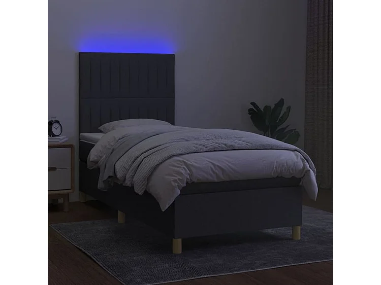 Sommier à lattes de lit et matelas et LED Gris foncé 90x190